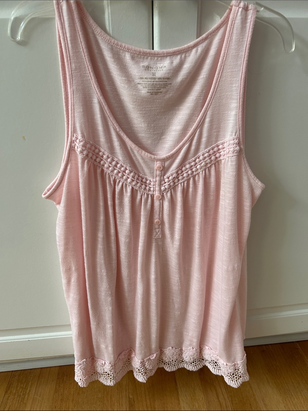 Sonoma Pink Crochet-Hem Scoop Tank Size M
